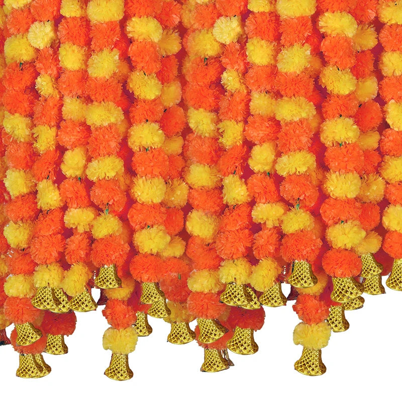 5-50pcs Marigold Flower Garland For Decoration 5 ft Artificial Flowers Mexican Diwali Indian Wedding Party Pooja Day of The Dead