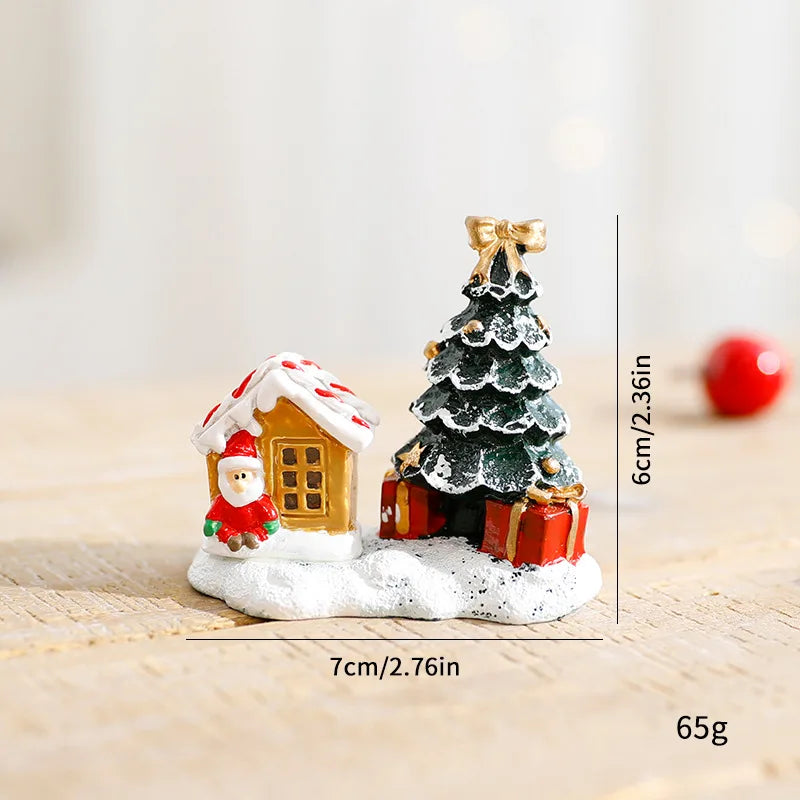 Christmas Village Resin Figurines House Micro Landscape Merry Christmas Home Table Ornaments New Year Holiday Decoration Gifts