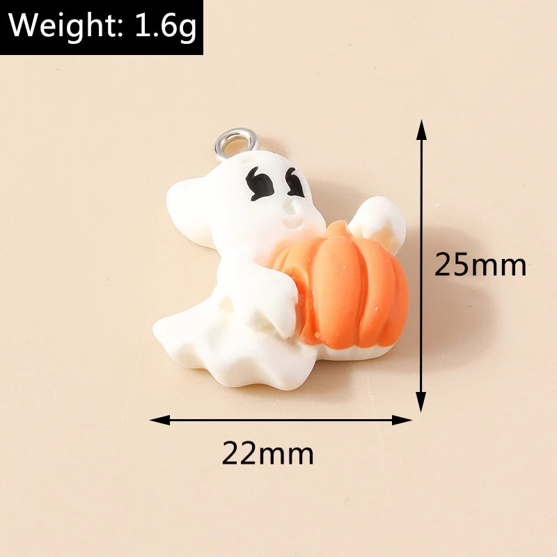 Leslie 10Pcs New Resin Halloween Charms Kawaii Cat Spider Castle Ghost Pumpkin Charms Pendants Decor DIY Earring Jewelry Making