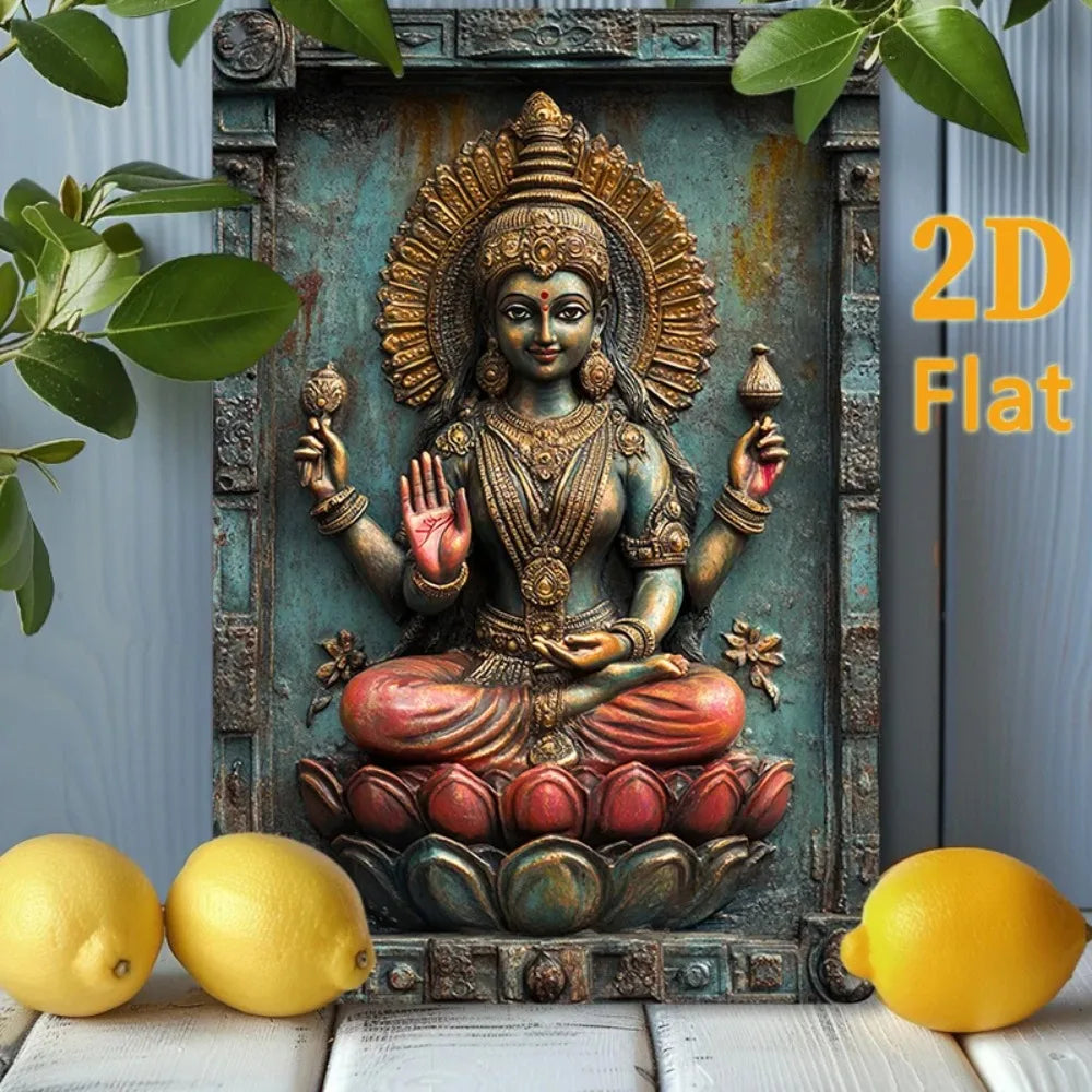 Goddess Lakshmi on Lotus Throne, 1pc 2D Aluminum Wall Art, Serene Office Decor