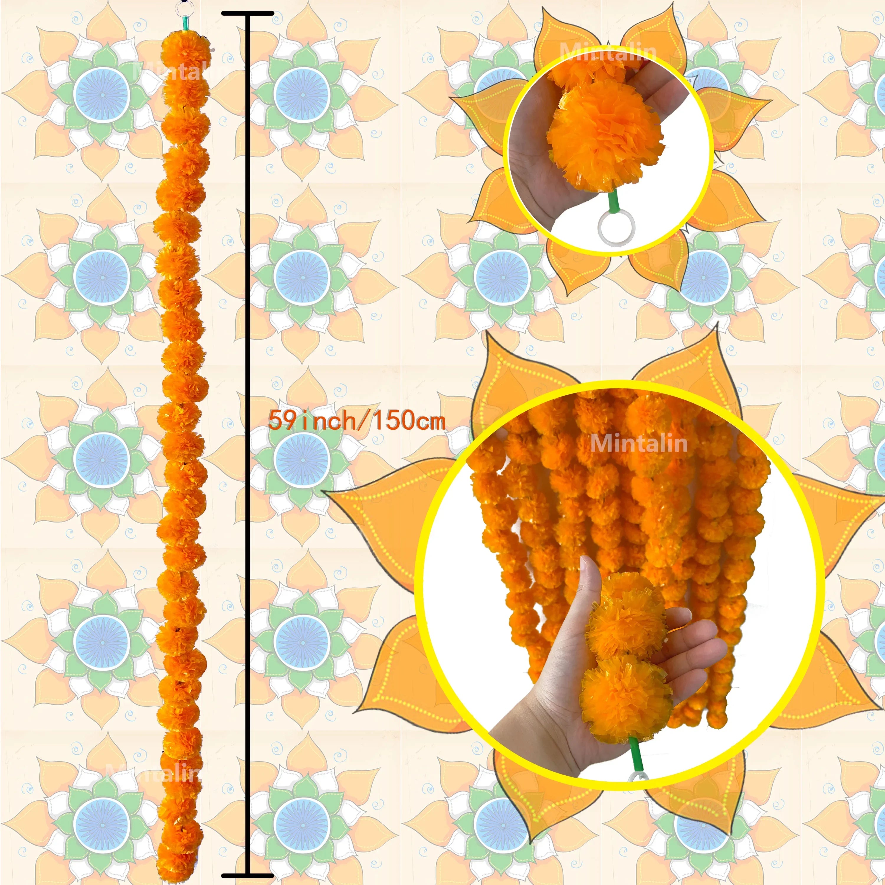 2 Pcs Marigold Flower Garland with бо Flowers for Diwali