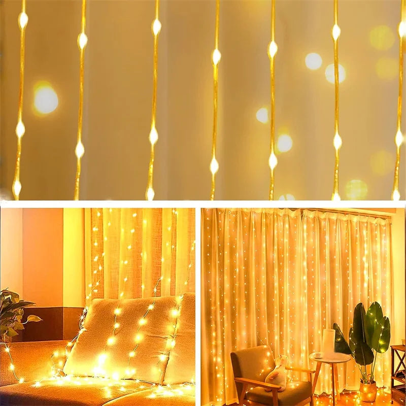 Diwali Lights LED Fairy String Curtain Lights 8 Mode Remote USB Festoon Christmas Decor For Home Holiday New Year Lamp
