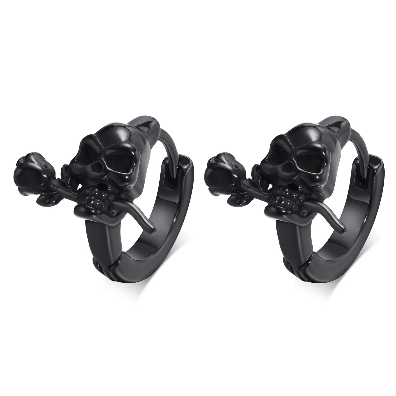 Vnox Gothic Skull Skeleton Huggie Hoop Earrings for Men Boys, Rock Punk Stainless Steel Cocktail Party Halloween Gift Jewelry