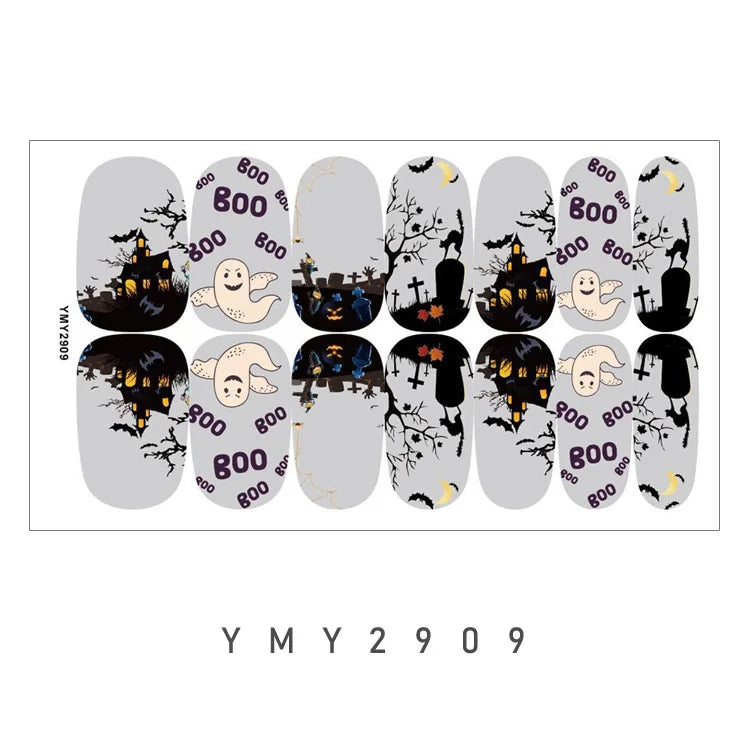 Baking Free Halloween Nail Stickers Full Sticker Fashion Nail Art Jewelry  Pumpkin Ghost Wholesale Applique Nail Sticker