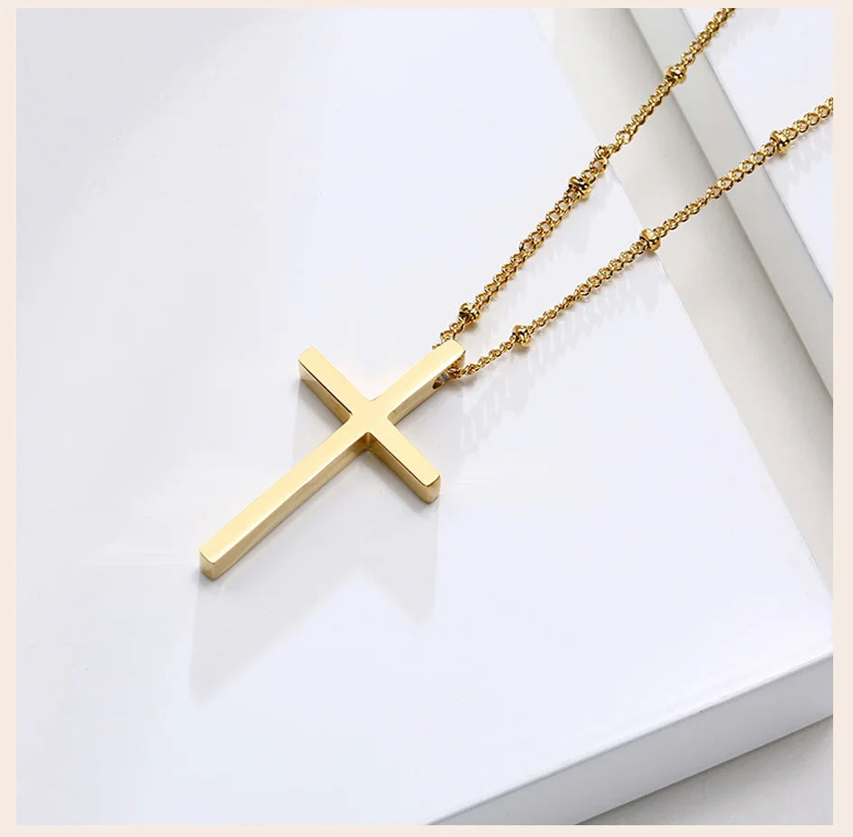 Cruz Cross Necklace Pendant, Women's Stainless Steel Cross Collar, Fashion Religious Jewelry