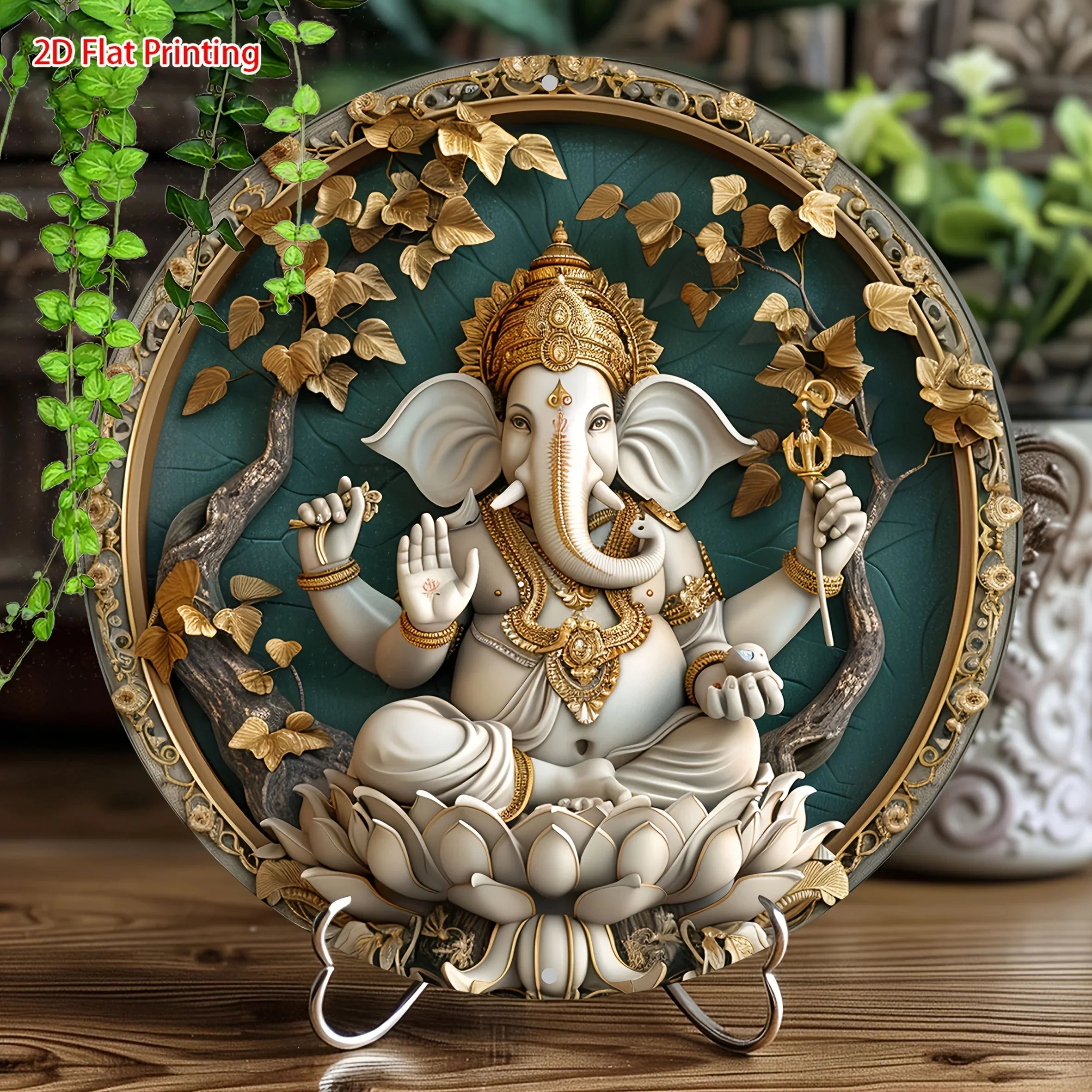 God Ganesha  Wall Hanging Sign 1pc | 2D Flat, No Electricity Needed and Party Decor, Indian Home Deco
