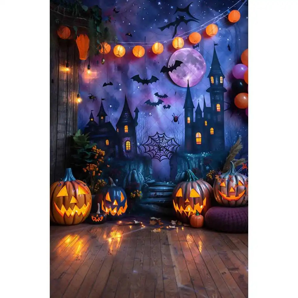 Halloween Night Background Photography Horror Haunted House Pumpkin Lantern Black Stone Road Backdrop Kids Holiday Party Studio