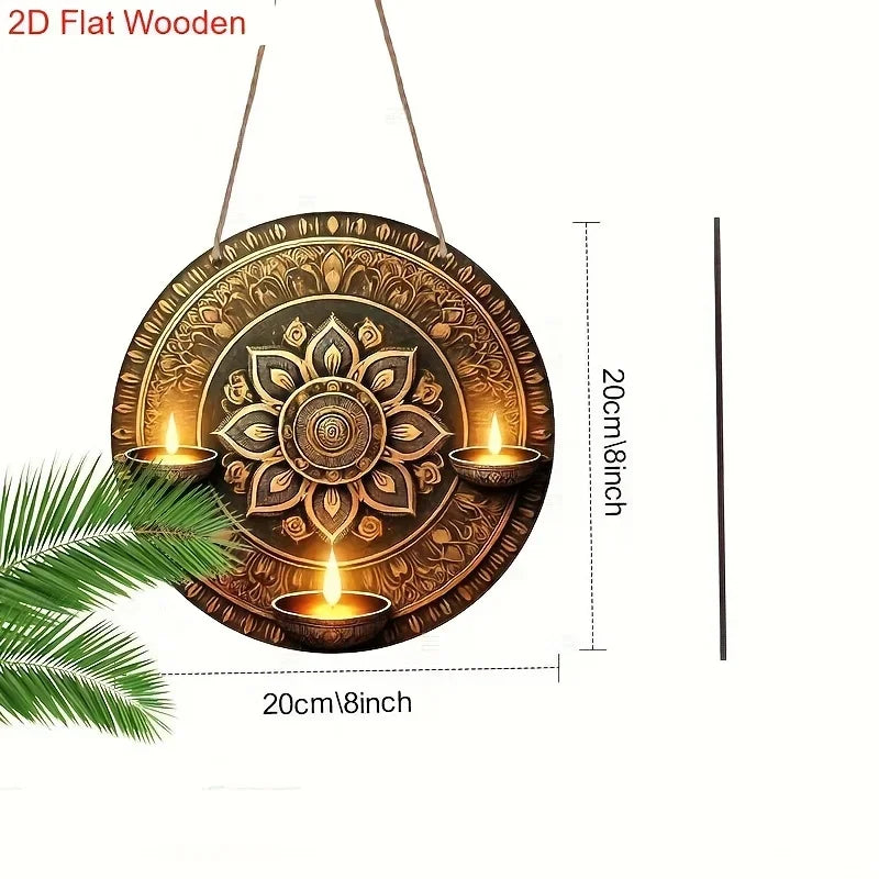 2D Flat ， Traditional Oil Lamp And Artistic Painted Design Happy Diwali Round Sign for Decorating Home