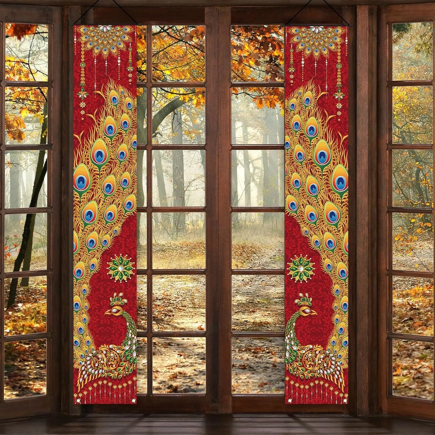 VIKAMA Diwali Festival Happy Gateway Banner Indian Diwali Festival Peacock Front Porch Welcome Sign Party Decorative Items