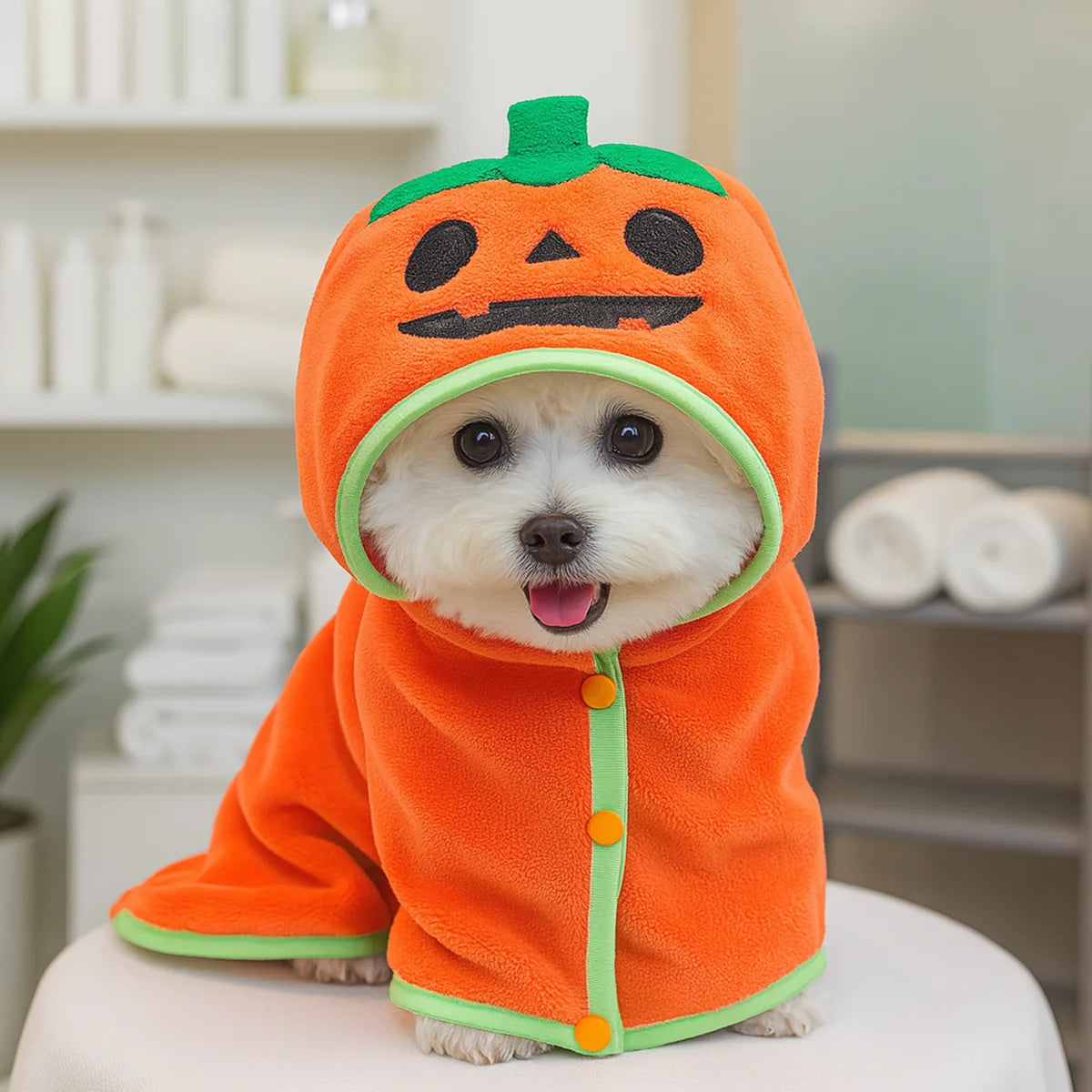 Pet Cute Pumpkin Head Halloween Dress Up Cat Dog Bath Thickened Soft Absorbent Bath Towel
