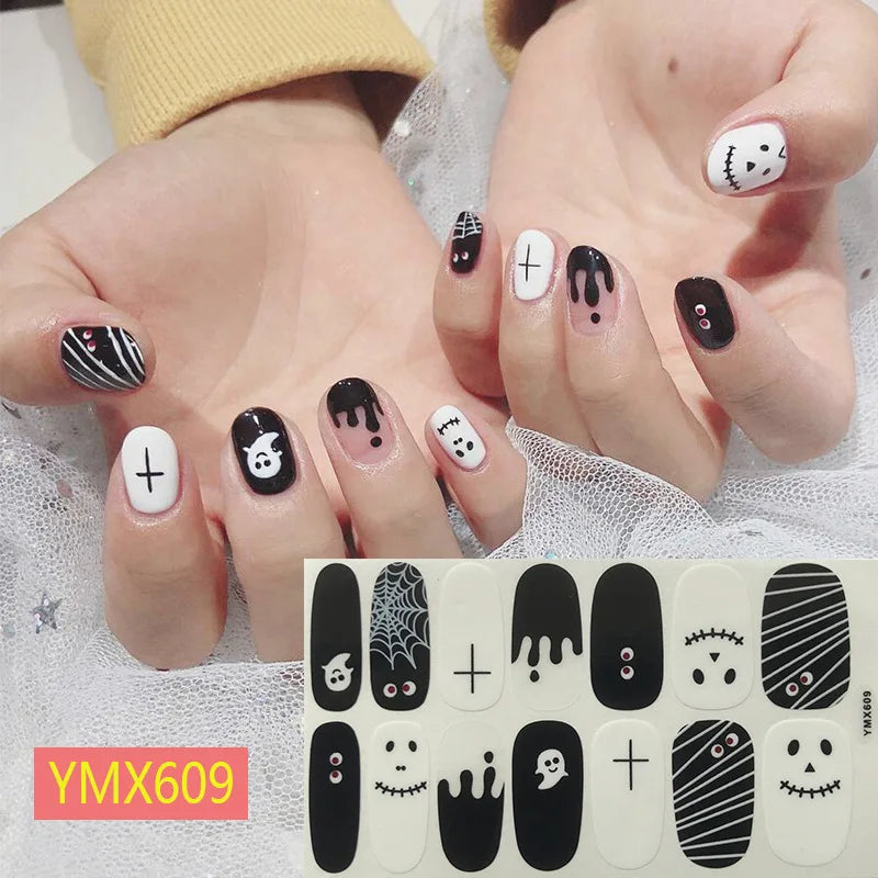 Baking Free Halloween Nail Stickers Full Sticker Fashion Nail Art Jewelry  Pumpkin Ghost Wholesale Applique Nail Sticker