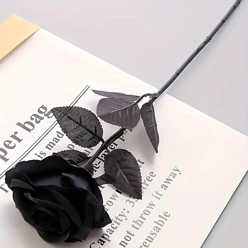 Artificial Black Roses Fake Flowers, Long Stem, with No Container, for Halloween, Home Decor, Wedding Party, Tabletop