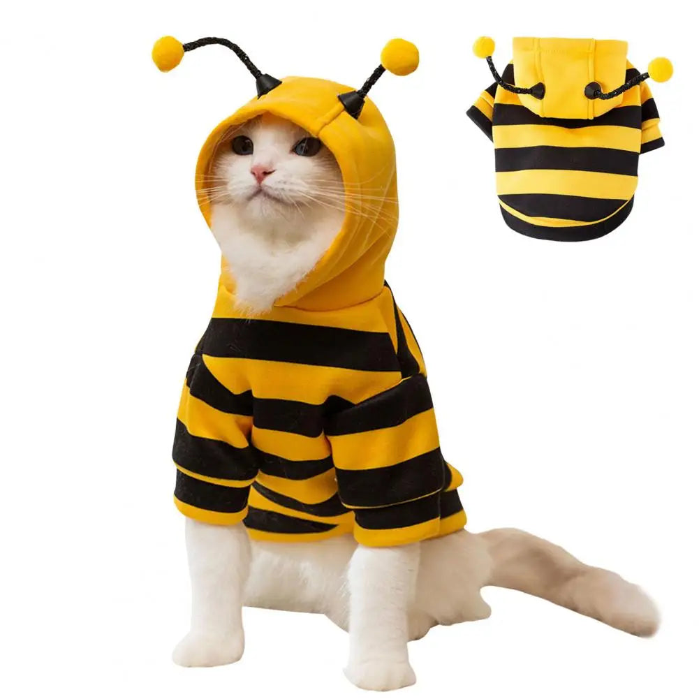 Pet Bee Costume Hood Dog Halloween Clothes Winter Warm Pet Hoodies Cat Holiday Cosplay Outfit For Small Medium Dogs Cats