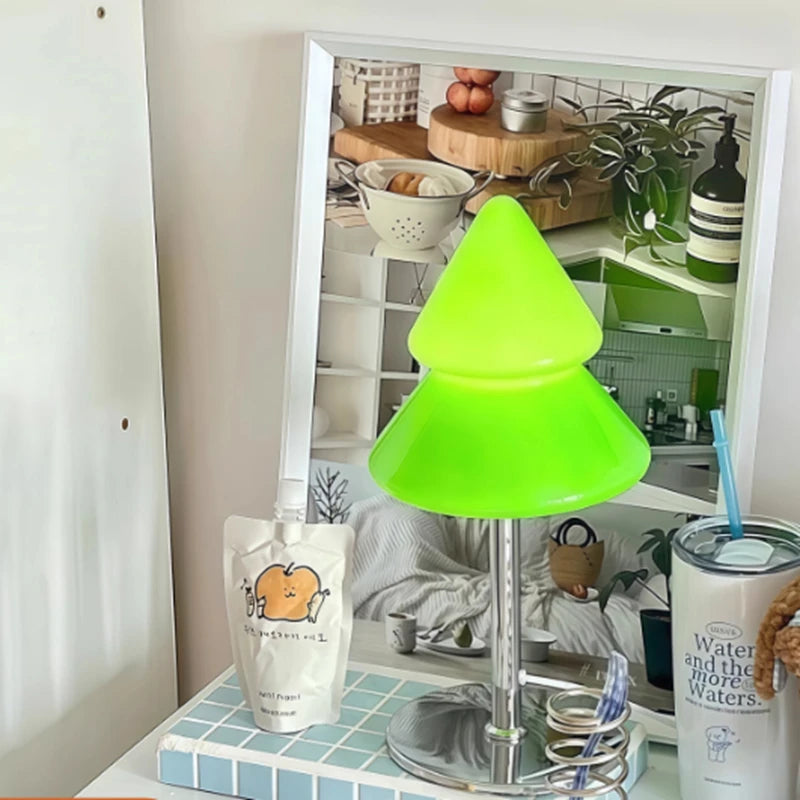 Christmas tree table lamp, cute glass ornament, colorful dopamine desktop atmosphere decorative light, bedroom bedside lamp
