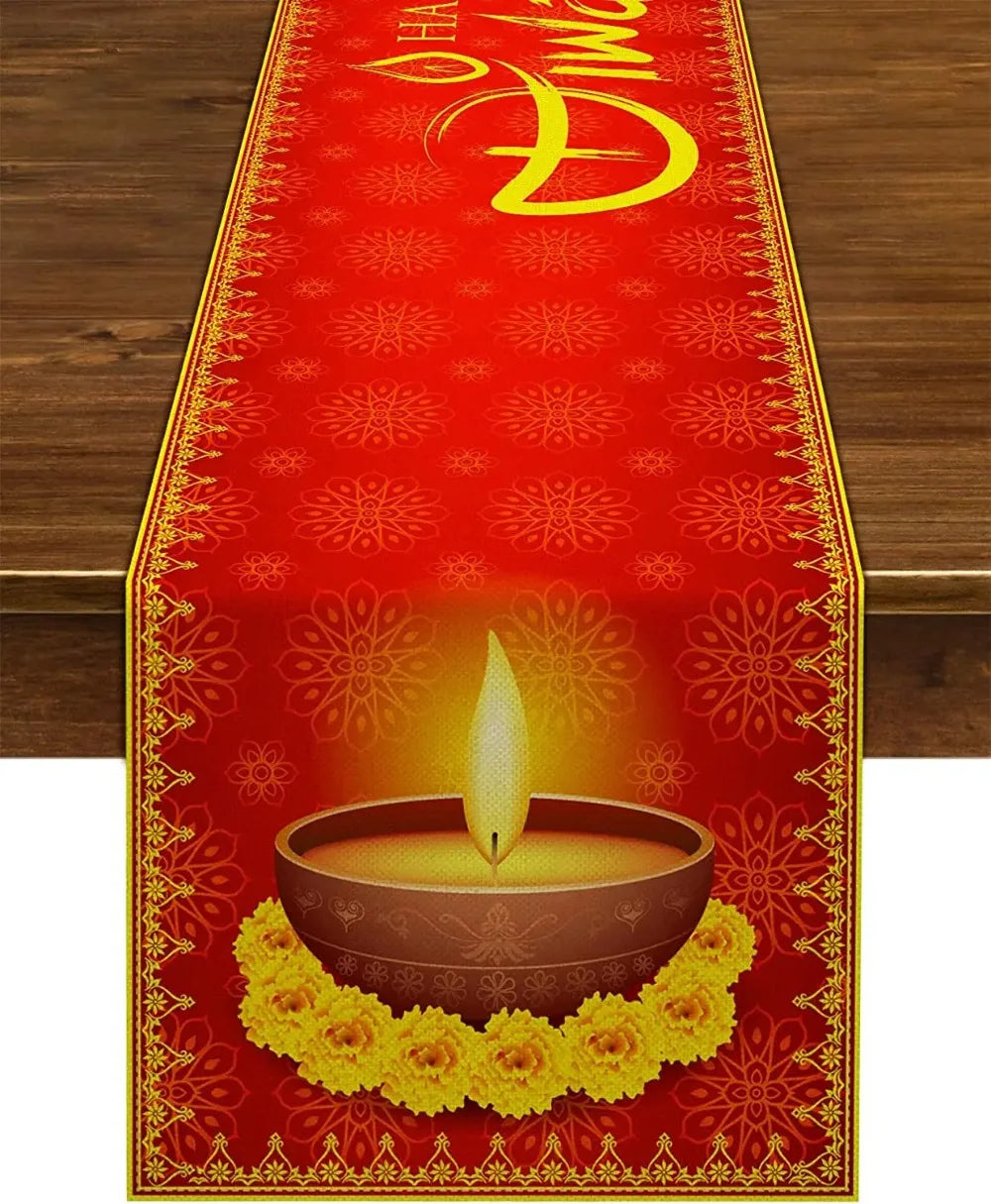 Happy Diwali Table Runners Candlestick Decoration Indian Diwali Home Kitchen Table Decorations and Household Supplies