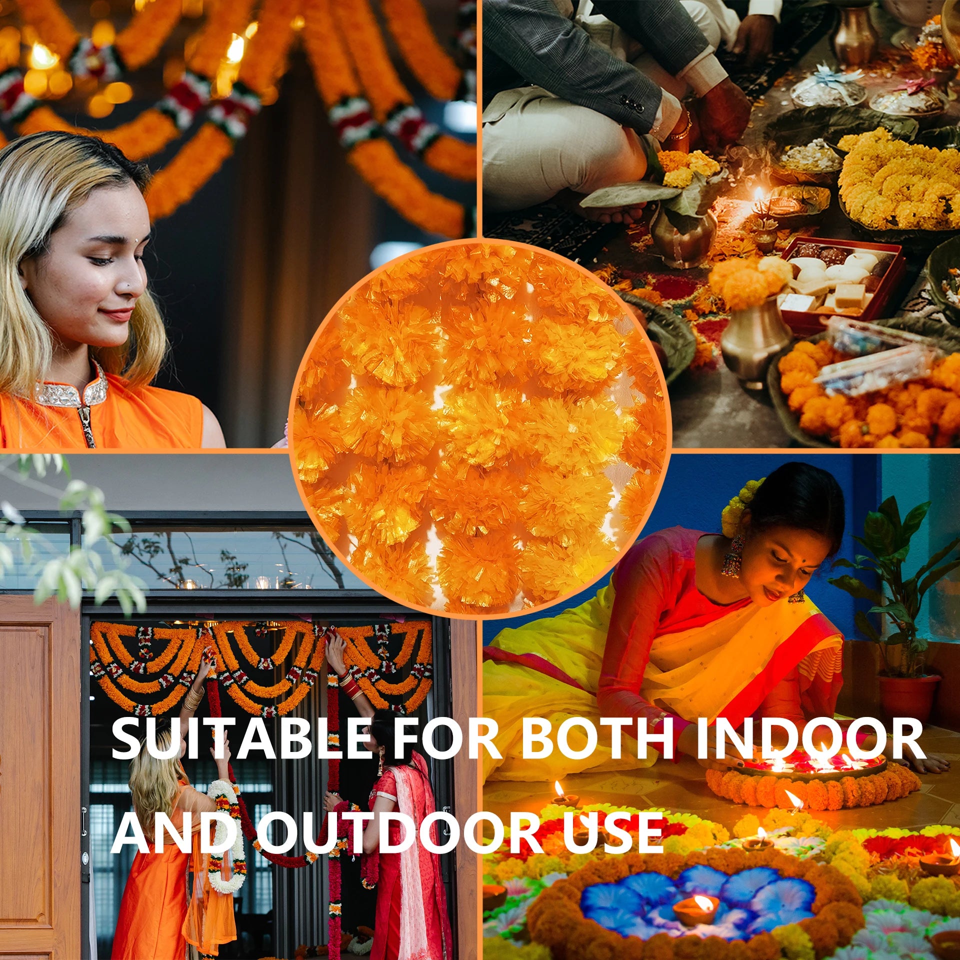 2 Pcs Marigold Flower Garland with бо Flowers for Diwali