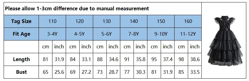 Girls Wednesdays Dress Movie Adams Halloween Cosplay Costume Family Kids Gothic Fantasia Vestidos Party Outfits Dress