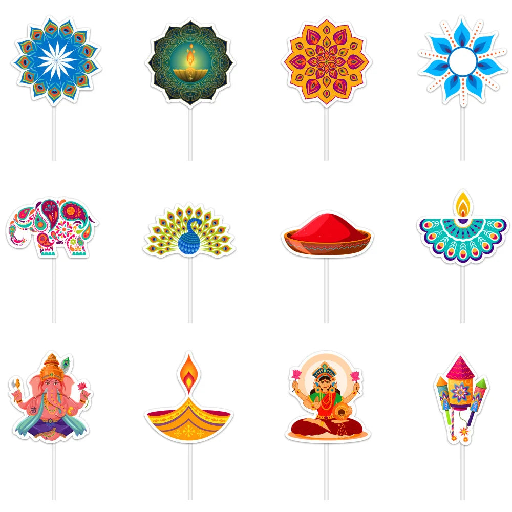 Diwali  Cake Topper Flags Deepavali Cupcake  Festival Decoration Party Supplies