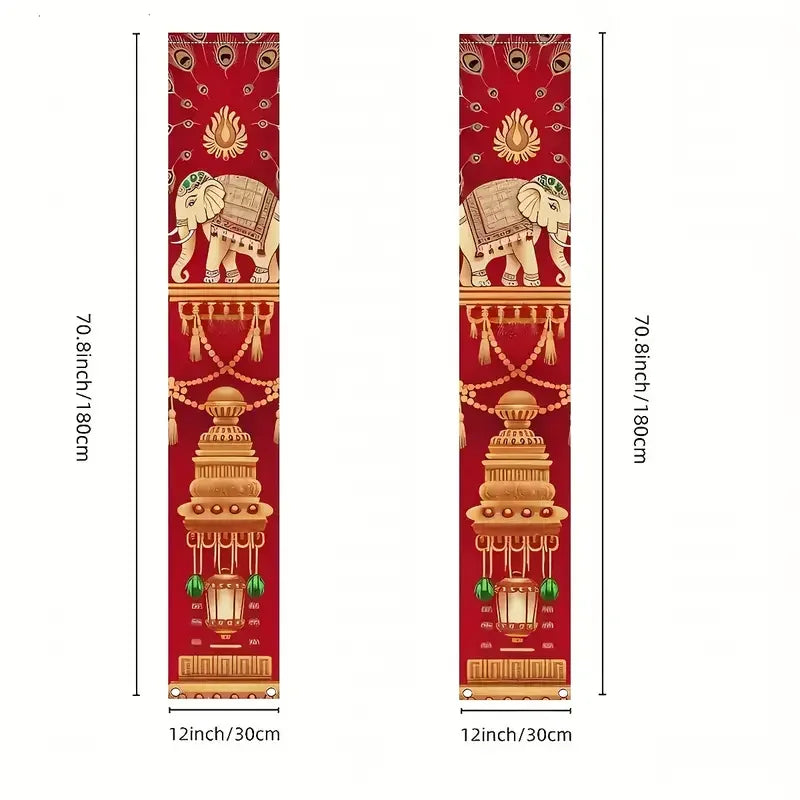2pcs Diwali Porch Banner Suitable for Indian Diwali Outdoor Courtyard Door