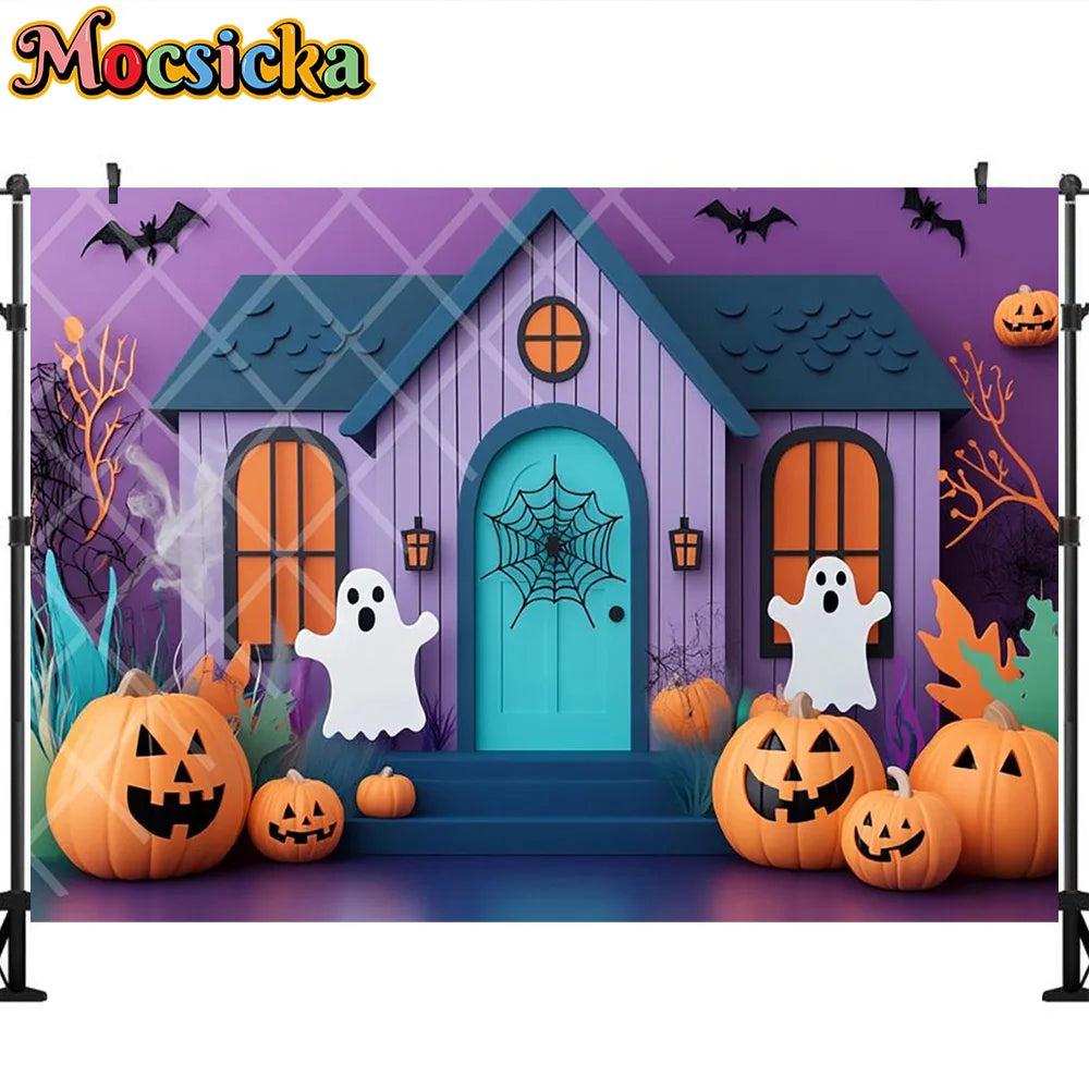 Mocsicka Photography Backdrop Halloween White Ghost Pumpkin Decoration Kids Holiday Party Supplies Backgrounds For Photographs