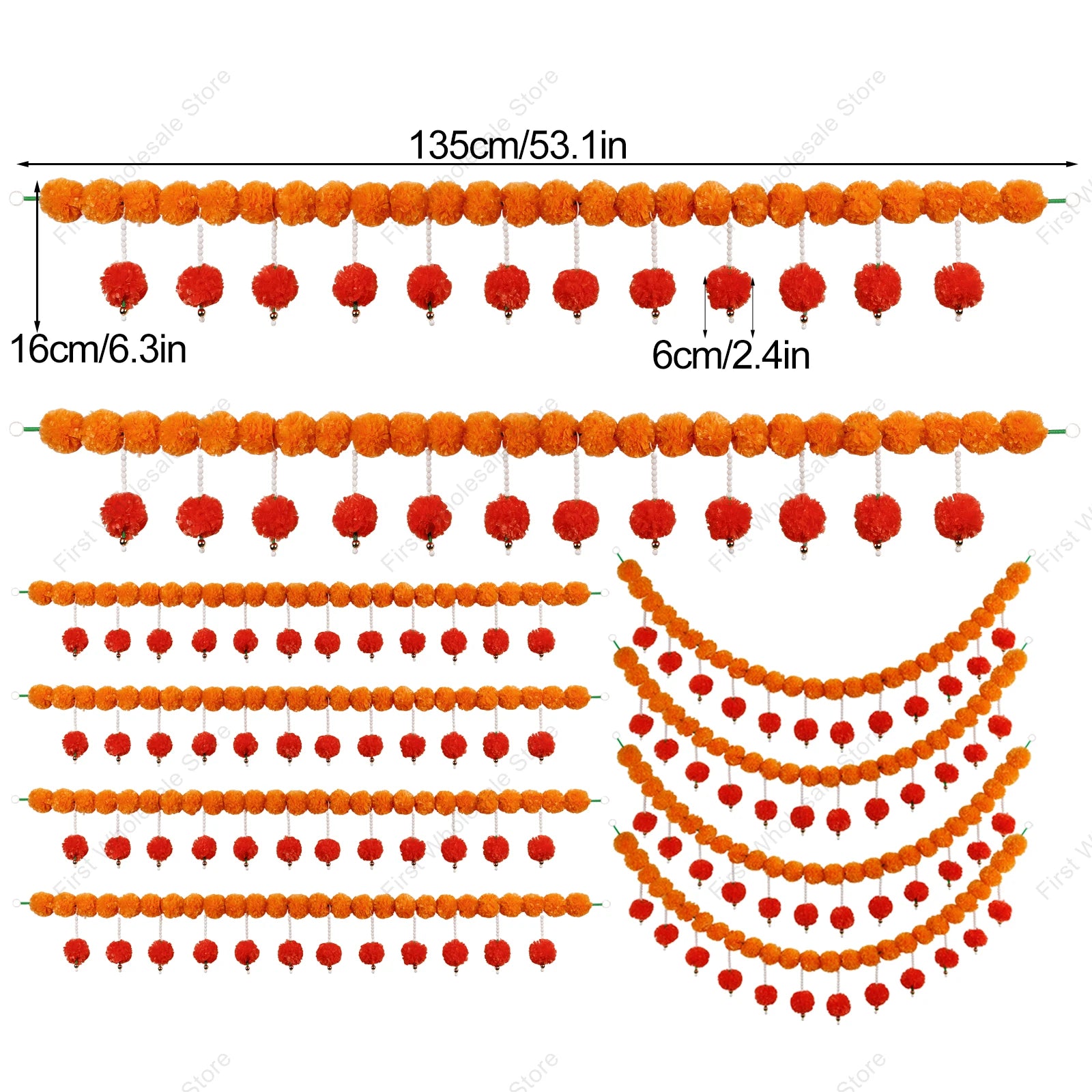 2-10pcs Marigold Flower Garland For Decoration Artificial Flower Garland Pooja, Diwali,Mexican Party ,Day of The Dead Decor