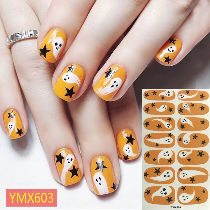 Baking Free Halloween Nail Stickers Full Sticker Fashion Nail Art Jewelry  Pumpkin Ghost Wholesale Applique Nail Sticker