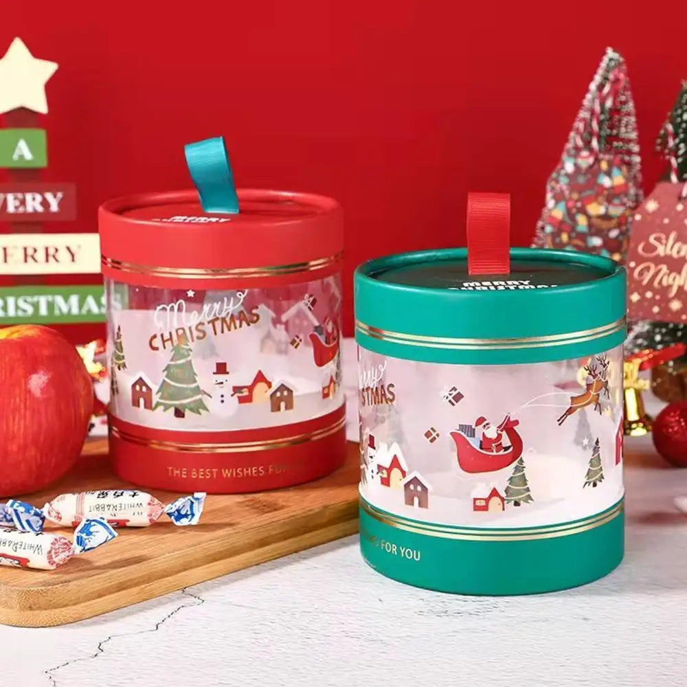 Christmas Gift Packaging Box Festive Dessert Party Decoration Treats Cake Hug Bucket Plastic Transparent Storage Case Home