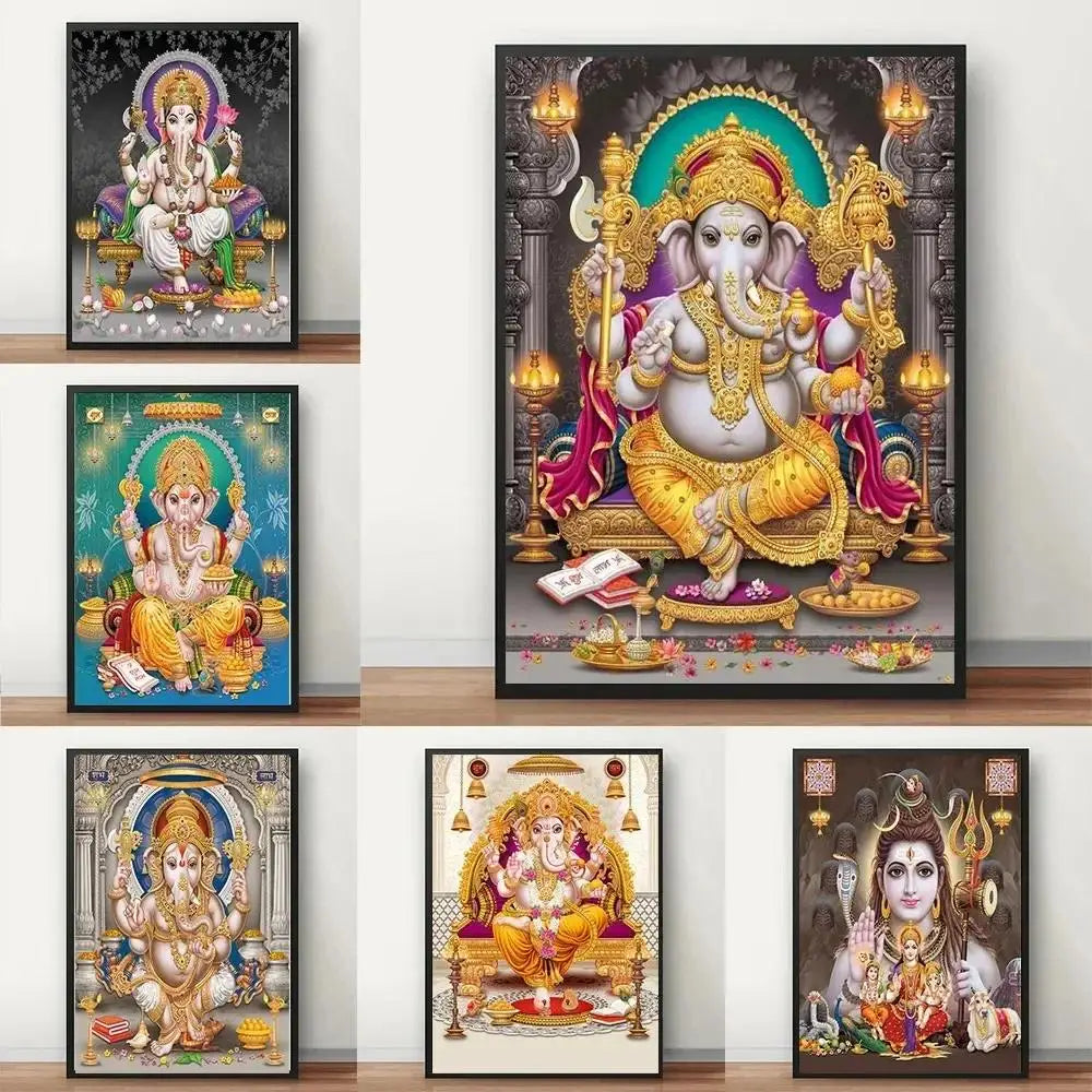 God Ganesha Canvas Wall Art God Series Religious Temple Print for Living Room Decor