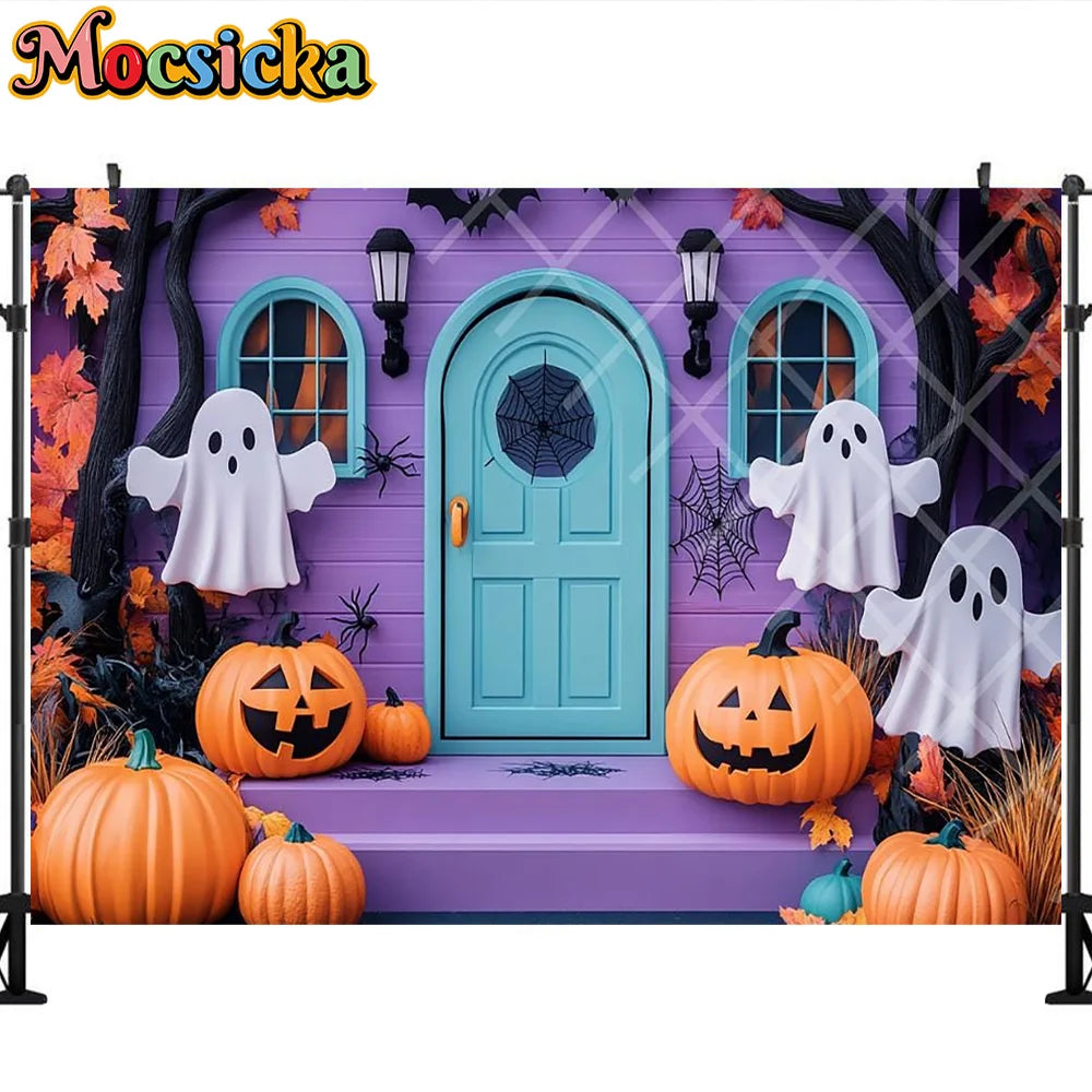 Mocsicka Photography Backdrop Halloween White Ghost Pumpkin Decoration Kids Holiday Party Supplies Backgrounds For Photographs