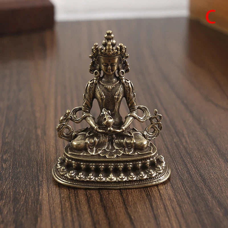Retro Brass Green Tara God Statue Antique Copper Buddha Statue Home Living Room Office Decoration Figurines