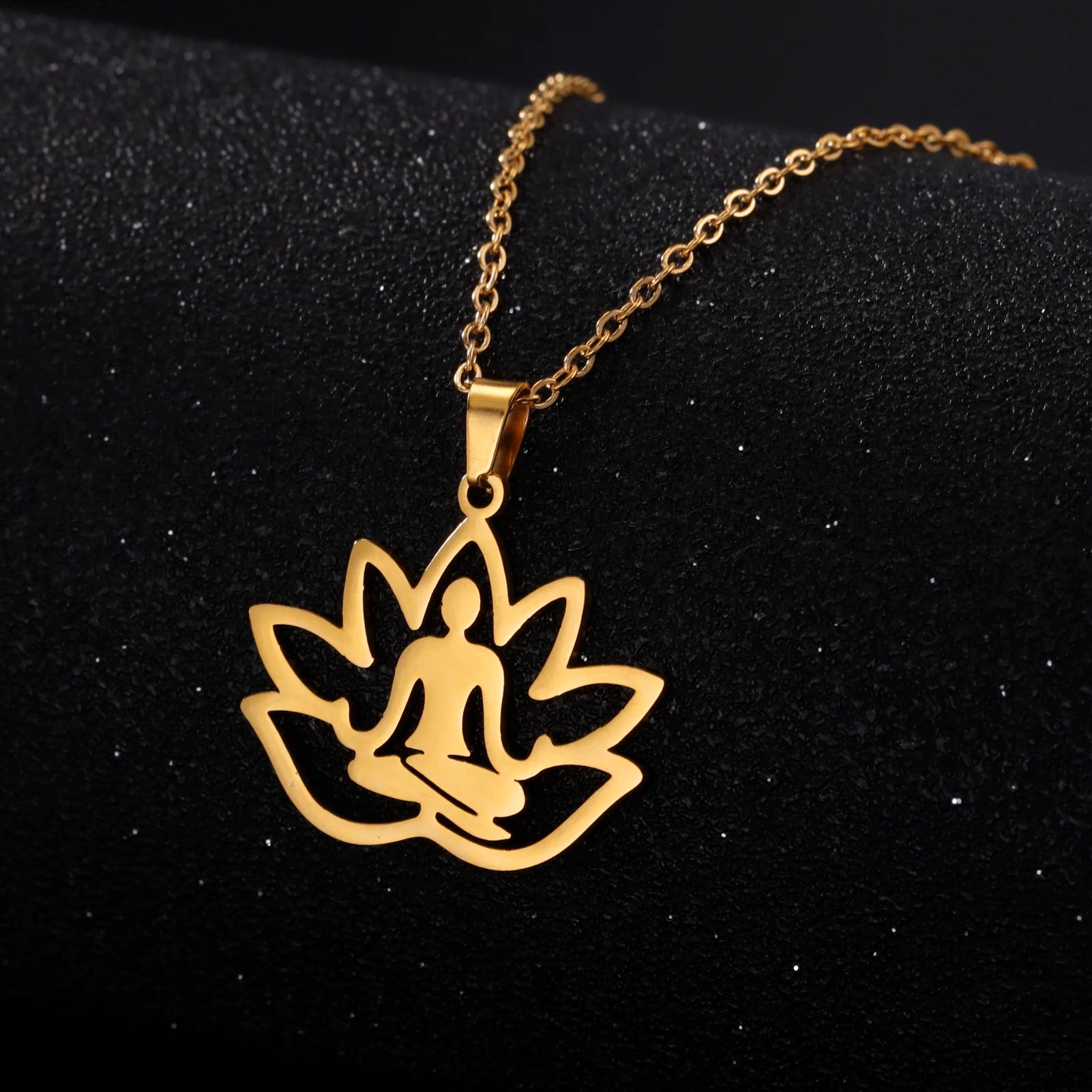 LIKGREAT Hindu Buddhism Meditation Necklace Stainless Steel Yoga Lotus Flower Necklaces Amulet Jewelry Gift