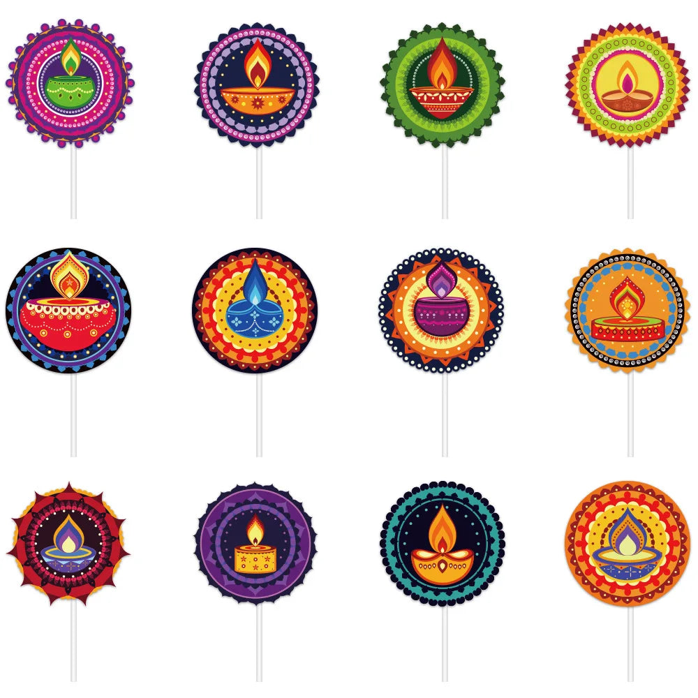 Diwali  Cake Topper Flags Deepavali Cupcake  Festival Decoration Party Supplies
