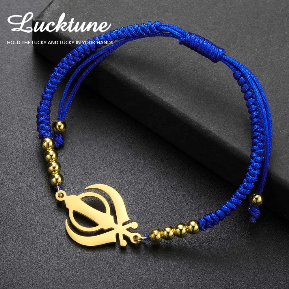Lucktune Khanda Sikh Faith Bracelet for Women Men Stainless Steel Vintage Indian Sword Lucky Bracelet Spiritual Jewelry Gift