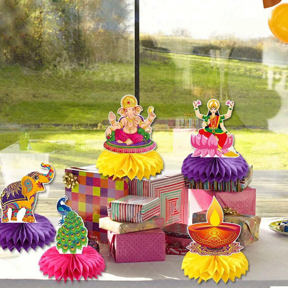 Happy Diwali Party Honey comb Table Decoration Diwali  Peacock Ornaments Happy Festival of Lights Party Decor