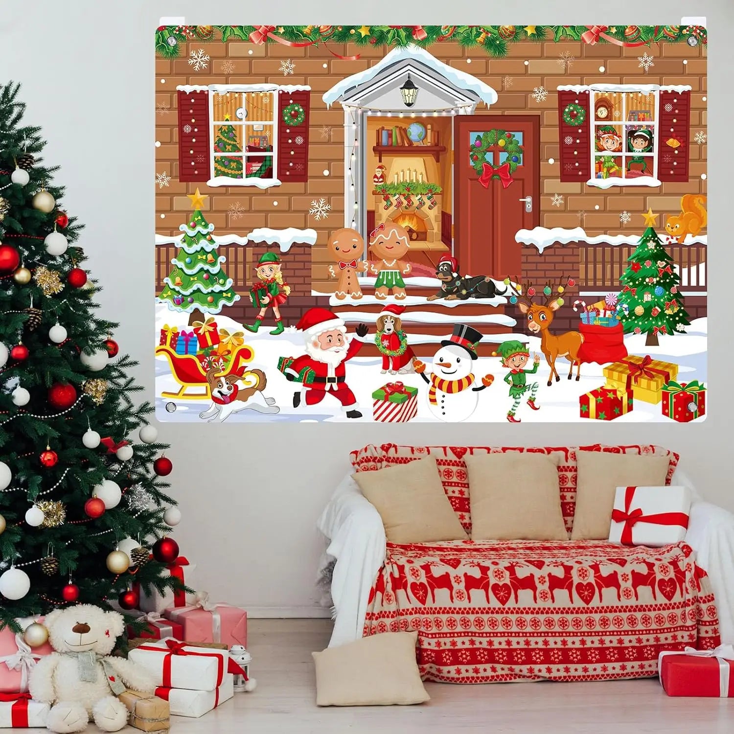 Christmas Felt Story Board Set Detachable Ornaments Wall Decor House Crafts DIY Learning Interactive Play Kit for Holiday Xmas