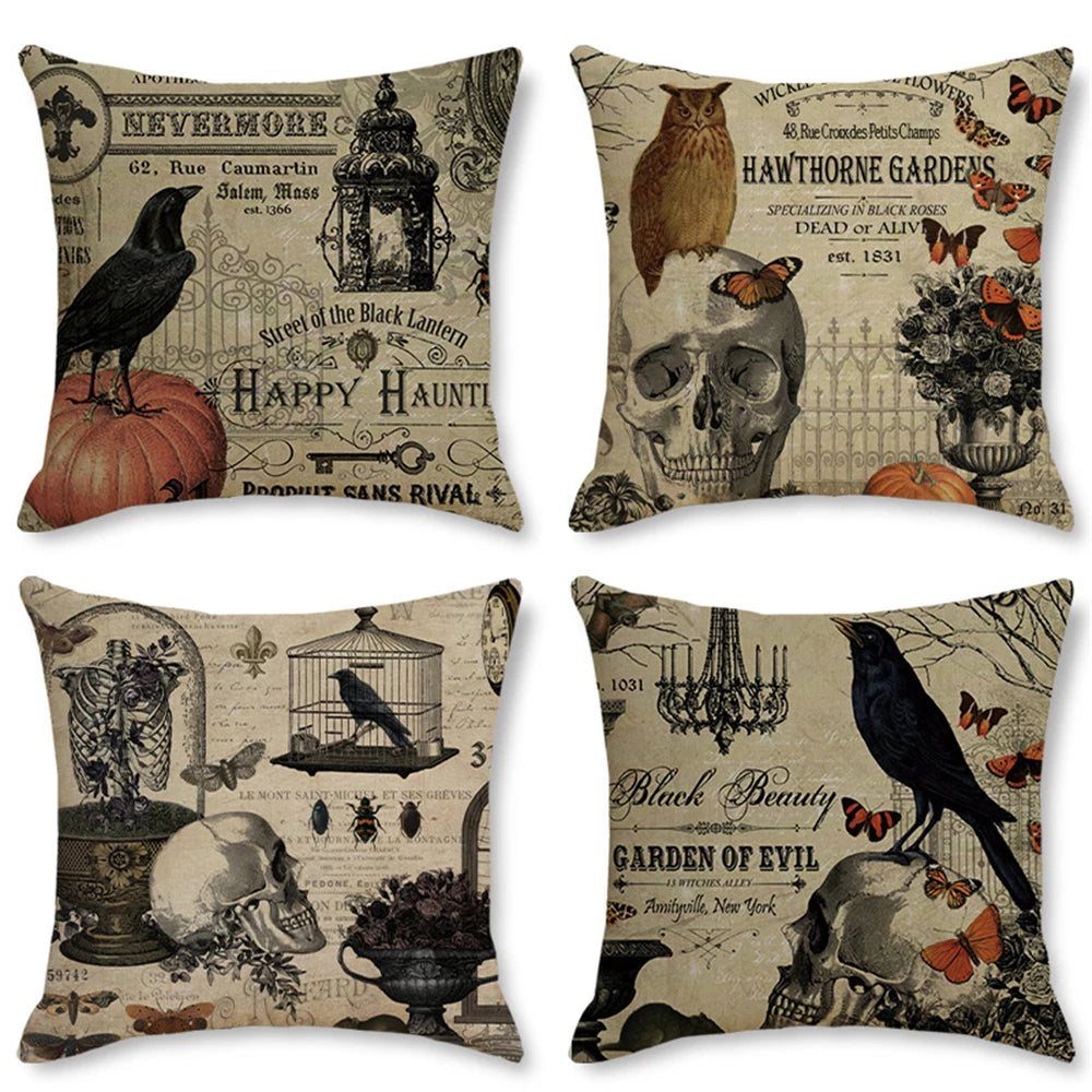 2024 New Linen Halloween Fall Cushion Cover 45x45cm Farmhouse Cat Witch Home Throw Pillow Covers For Home Room Couch Decor