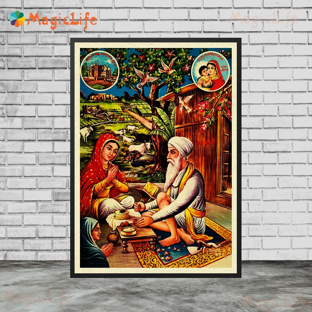 Sikhism Gurunanak Gulu Nanak Religion Posters Wall Pictures For Living Room Vintage Poster Wall Art Canvas Painting Unframed