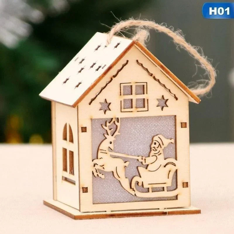 Christmas LED Light Wooden House Luminous Cabin Merry Christmas Decorations for Home DIY Xmas Tree Ornaments Kids Gifts New Year
