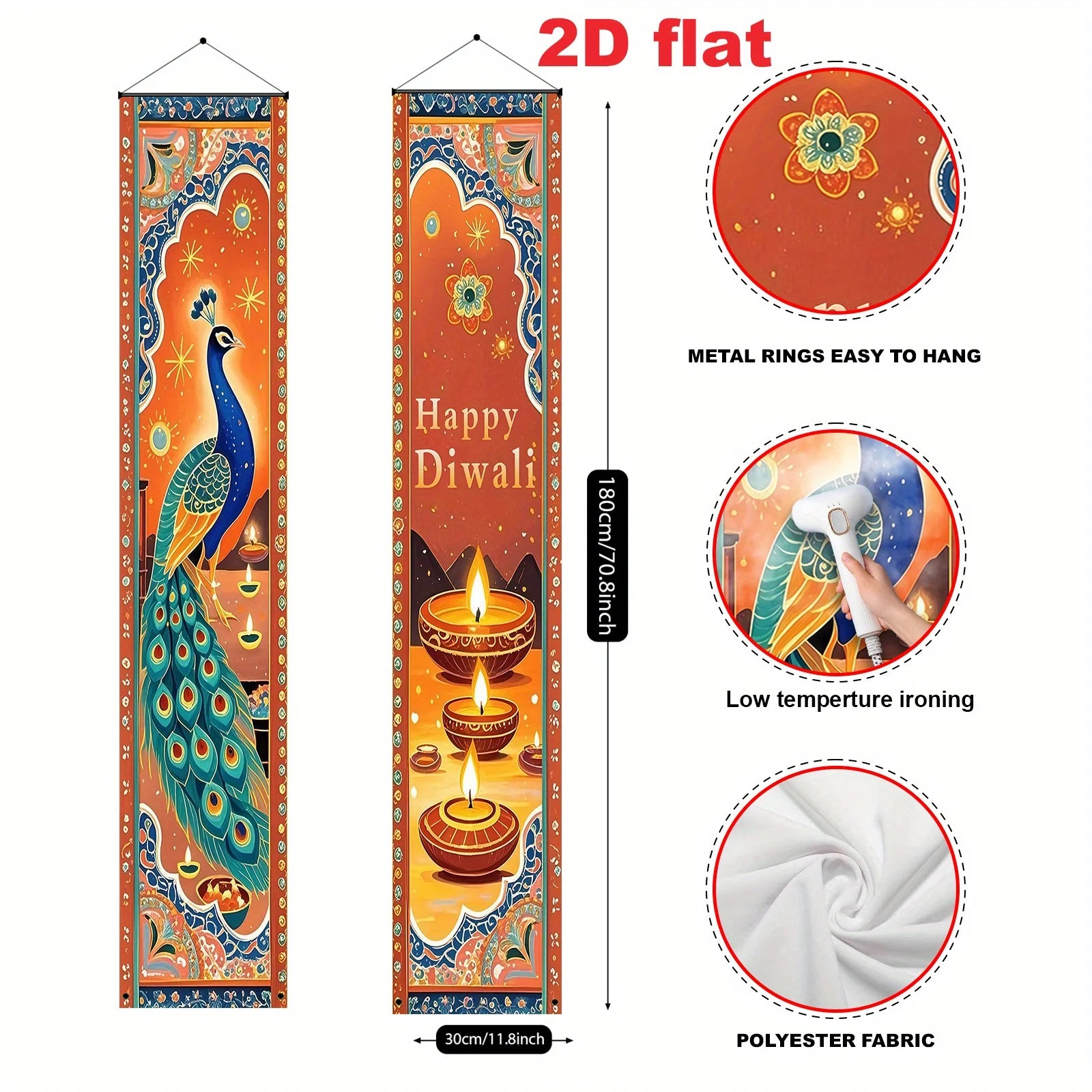 Indian Diwali Theme Decoration Welcome Door Couplets, Peacock, and Oil Lamp Decoration Design