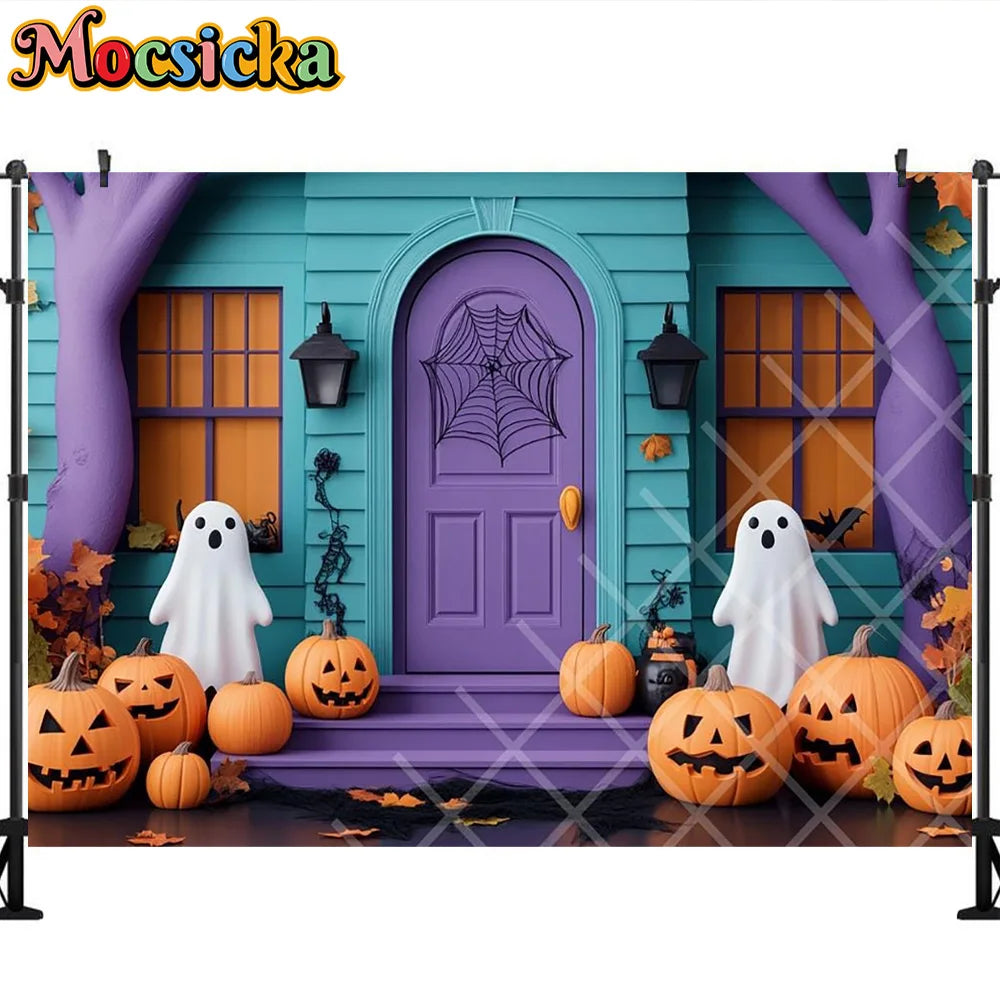 Mocsicka Photography Backdrop Halloween White Ghost Pumpkin Decoration Kids Holiday Party Supplies Backgrounds For Photographs