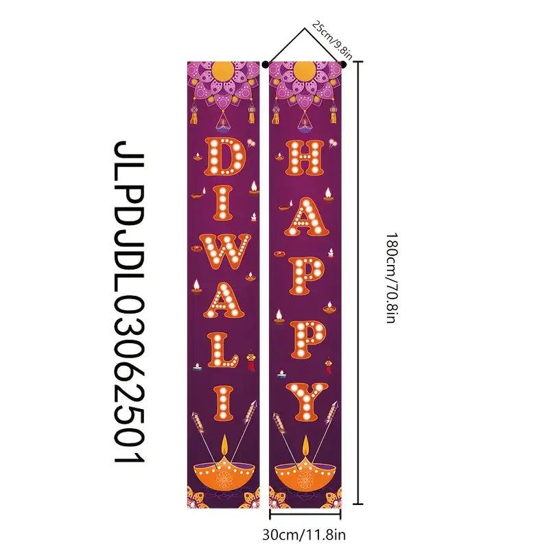 2pcs Purple Diwali Festival Door Banner Set for Festive Party Decorations and Entrance Ornaments with Couplets