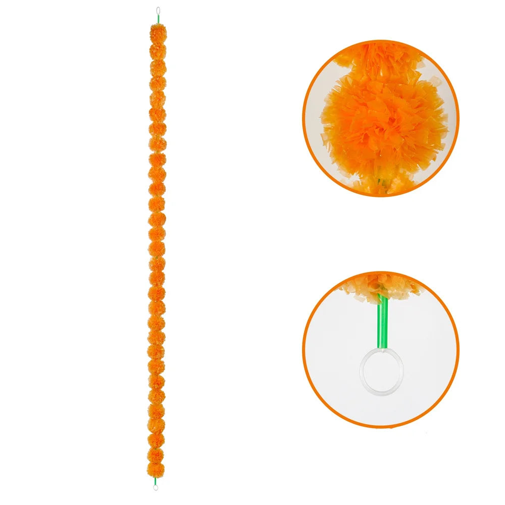 Artificial Marigold Garland For Diwali Wreath Indian Weddings Arch Decorations Garland Halloween Yard Hanging Flower Bar Strips