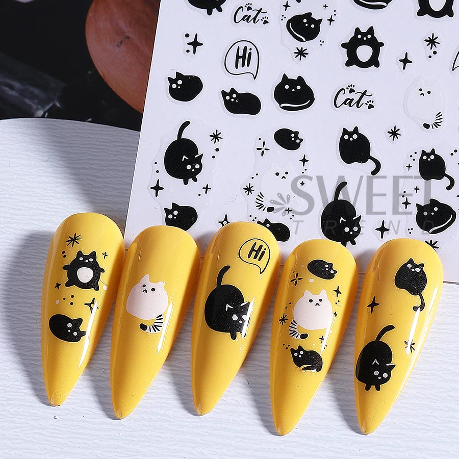 5pcs Halloween Nail Stickers Cartoon Cat Ghost Skull Hand Devil's Eye Snake Design Nail Decals Sliders DIY Manicure Decoration