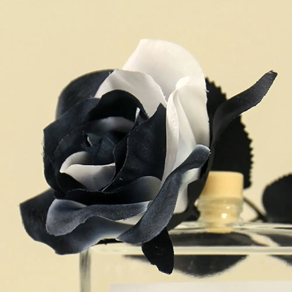 Black White Halloween Artificial Rose Flowers Soft Silk Real Touch Faux Flowers Non-Fading Gothic Simulation Flowers