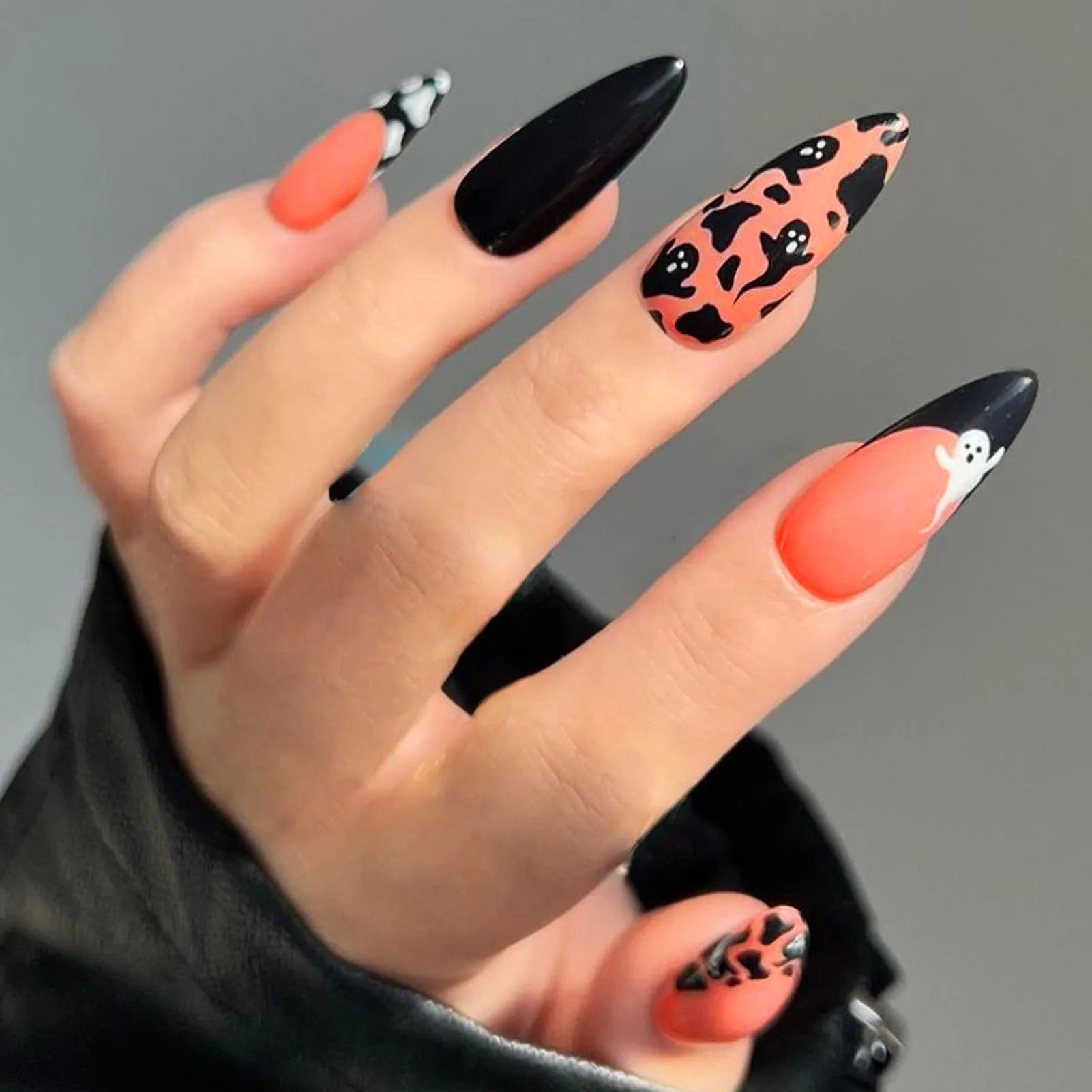 Halloween Red Bloodstain False Nails Long Coffin Ballet Full Cover Press on Nails Detchable Full Cover Fake Nail Patches 24pcs
