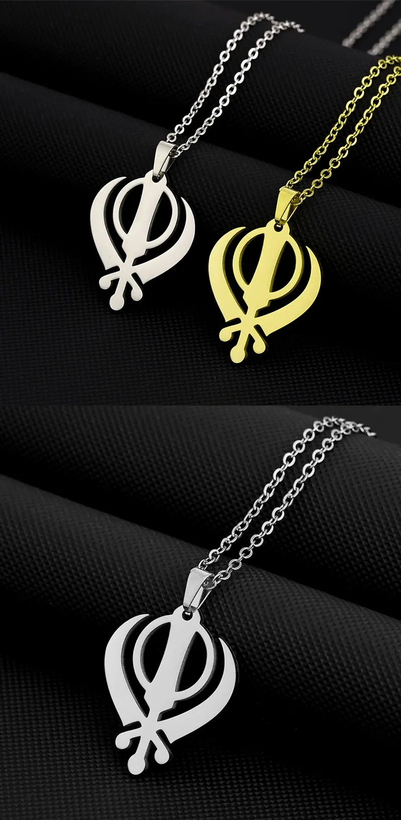SONYA Stainless Steel Sikh Symbol Pendant Necklace for Men Women Unisex Ethnic Boho Couple Jewelry Tribal Gift Accessory