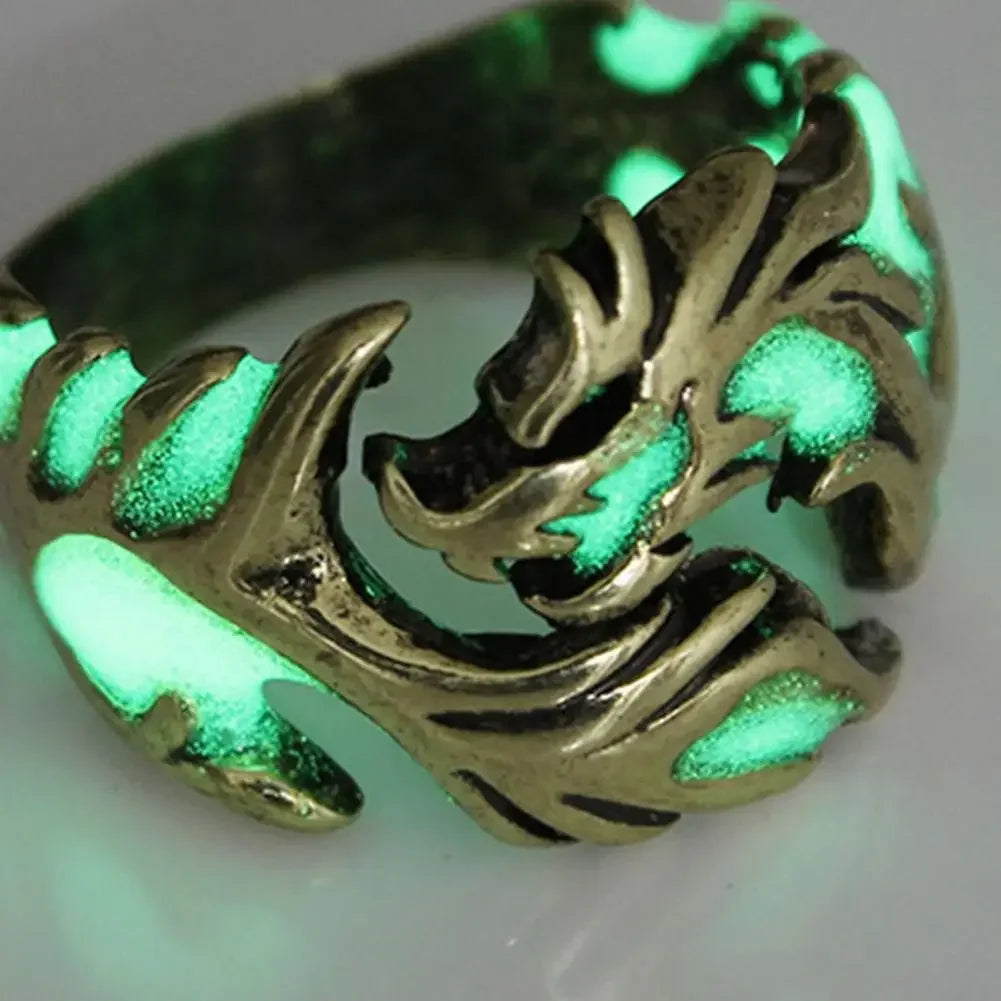 Luminous Dragon Rings Gothic Adjustable Men Stainless Steel Rings Unique Jewellery Vintage Halloween Gifts for Friends Anillos