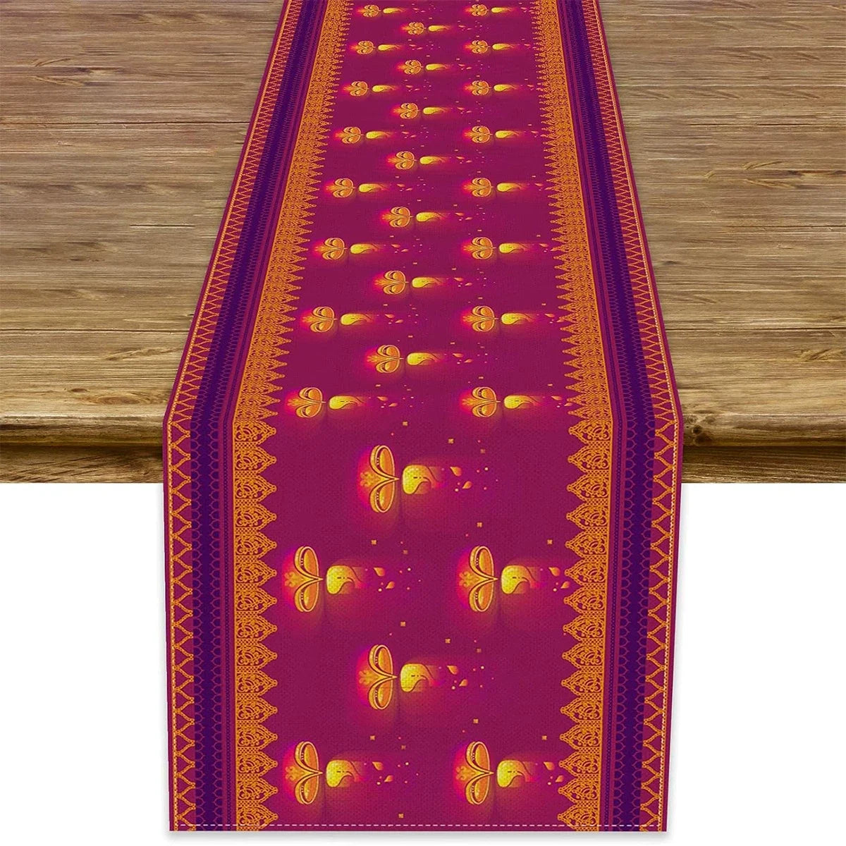 Happy Diwali Table Runner, Festival of Light Marigold  Dining Table Decoration for Home Party Decor