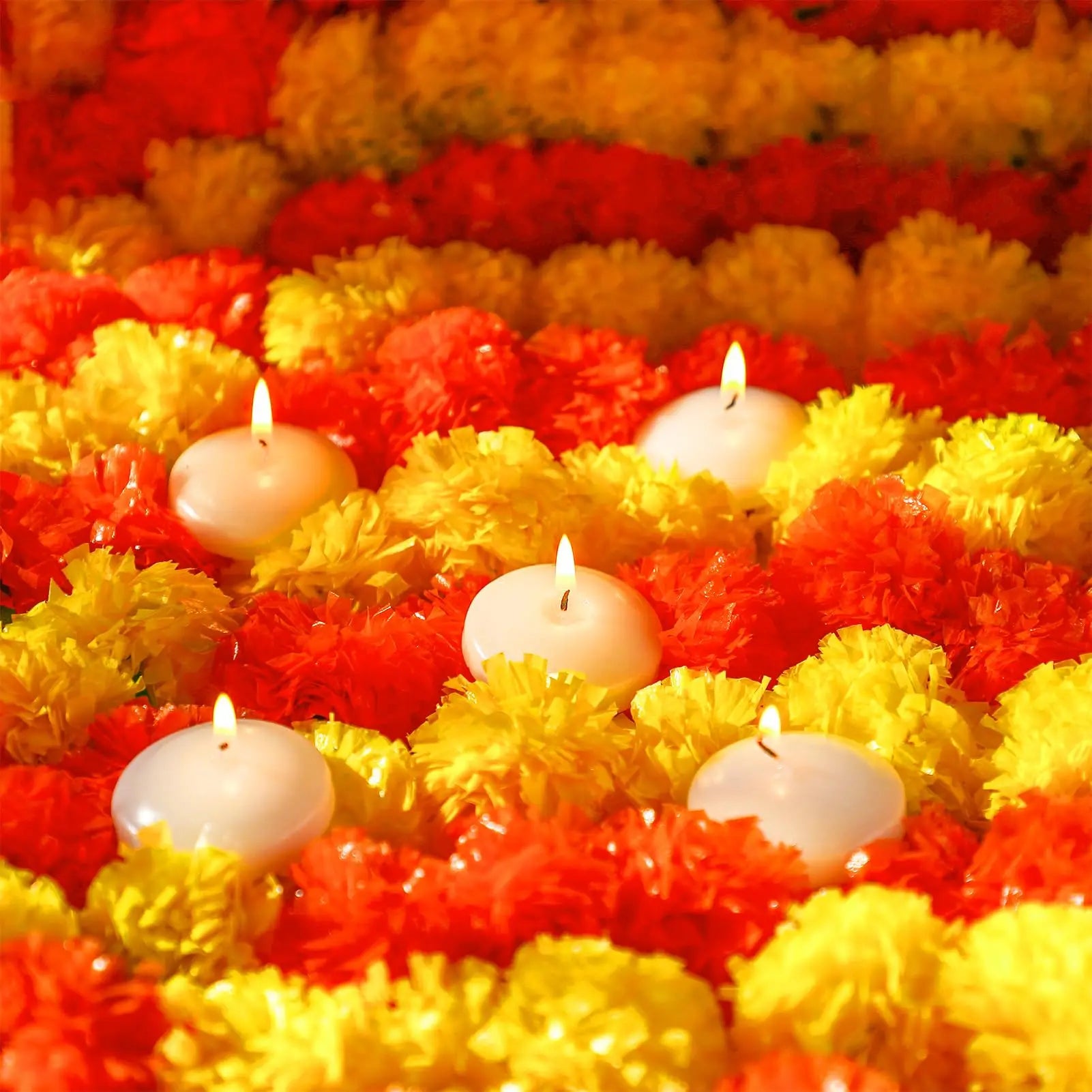 5-50pcs Marigold Flower Garlands 5 Ft Artificial Flower Garland Indian Décor,Pooja, Diwali, Fiesta Day of The Dead, Mexican Par