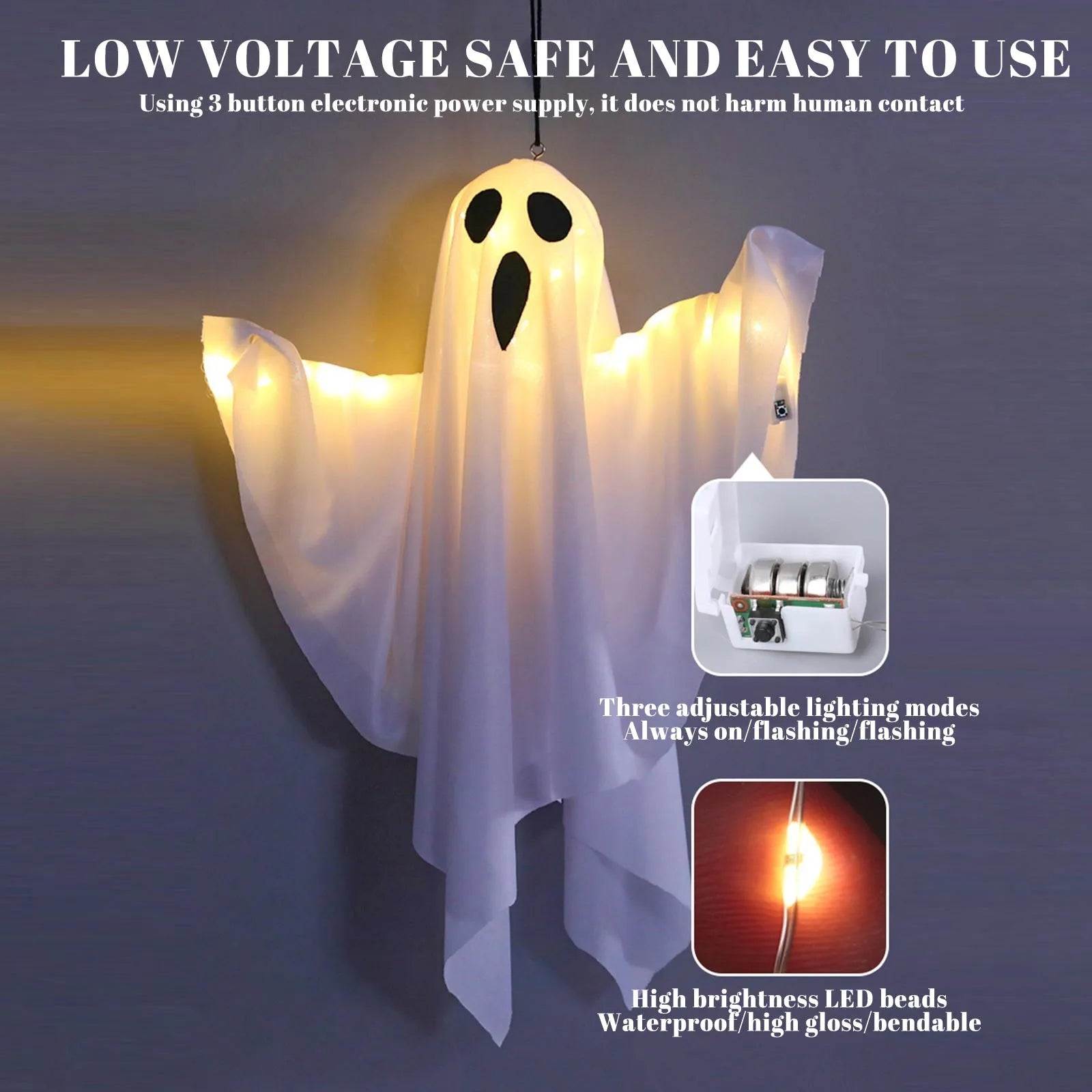 Halloween Ghost Hanging Decorations Halloween Hanging Light Up White Flying Ghosts Tree Window Wall Scary Ornament 50X40cm